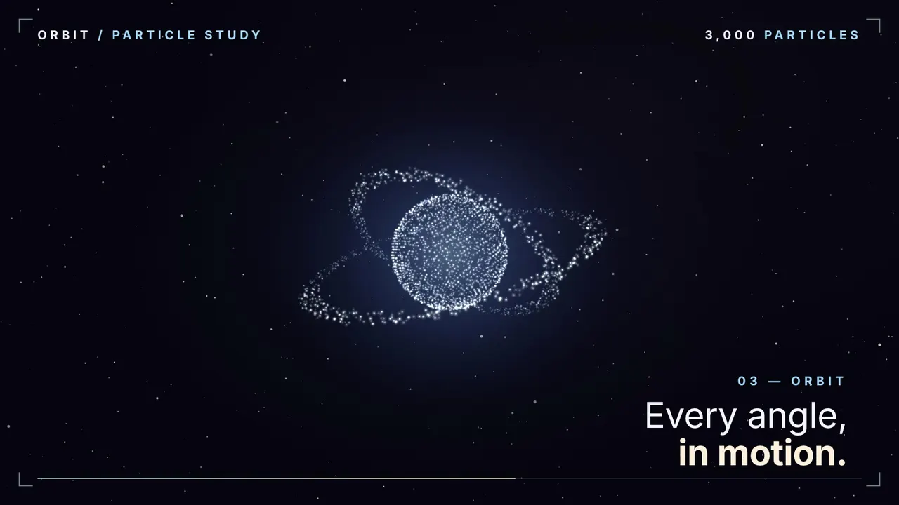 3D / particles sample: Particle sphere to orbiting rings