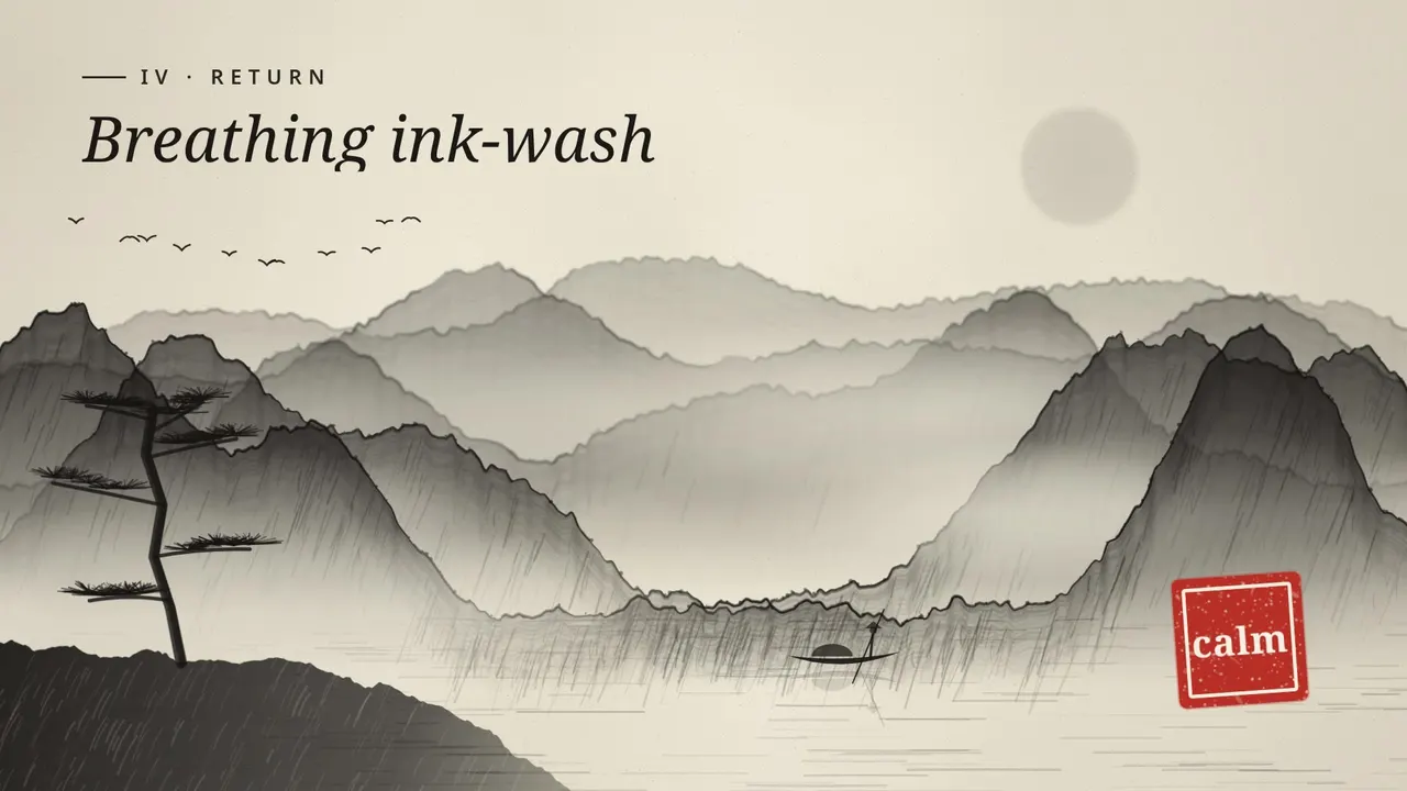 Generative art sample: Breathing ink-wash landscape